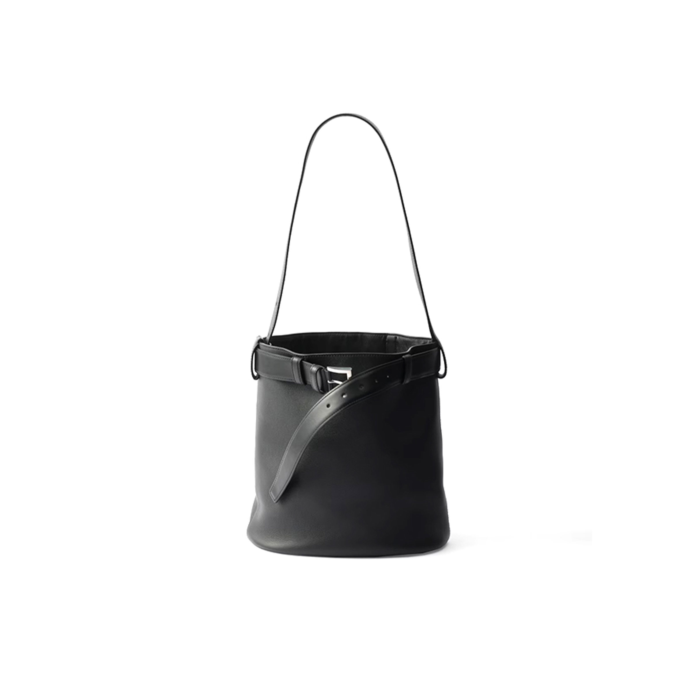 Pra*a buckle leather bucket bag with belt 1be085 (29*26.5*18cm)